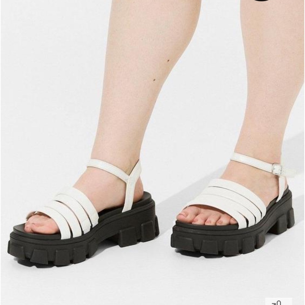 White and black platform chunky sandals